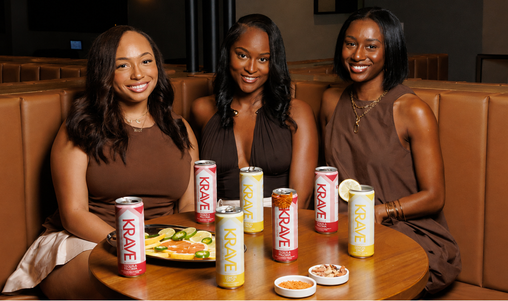Krave founders with their Tequila Paloma and Lemon Drop Martini canned cocktails