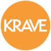 Krave circular white logo on orange
